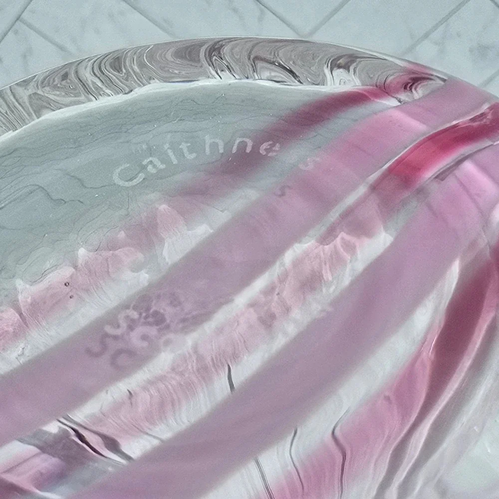 Caithness Glass Scotland Pink Swirl Art Glass Vase Fluted Hand Blown 9 Inch